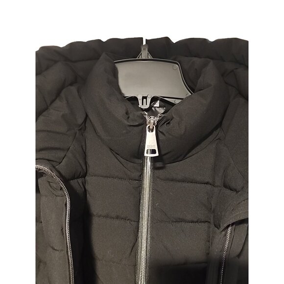 DKNY size SMALL Bib Front Puffer winter Jacket Womens Black coat with hood - Picture 2 of 12